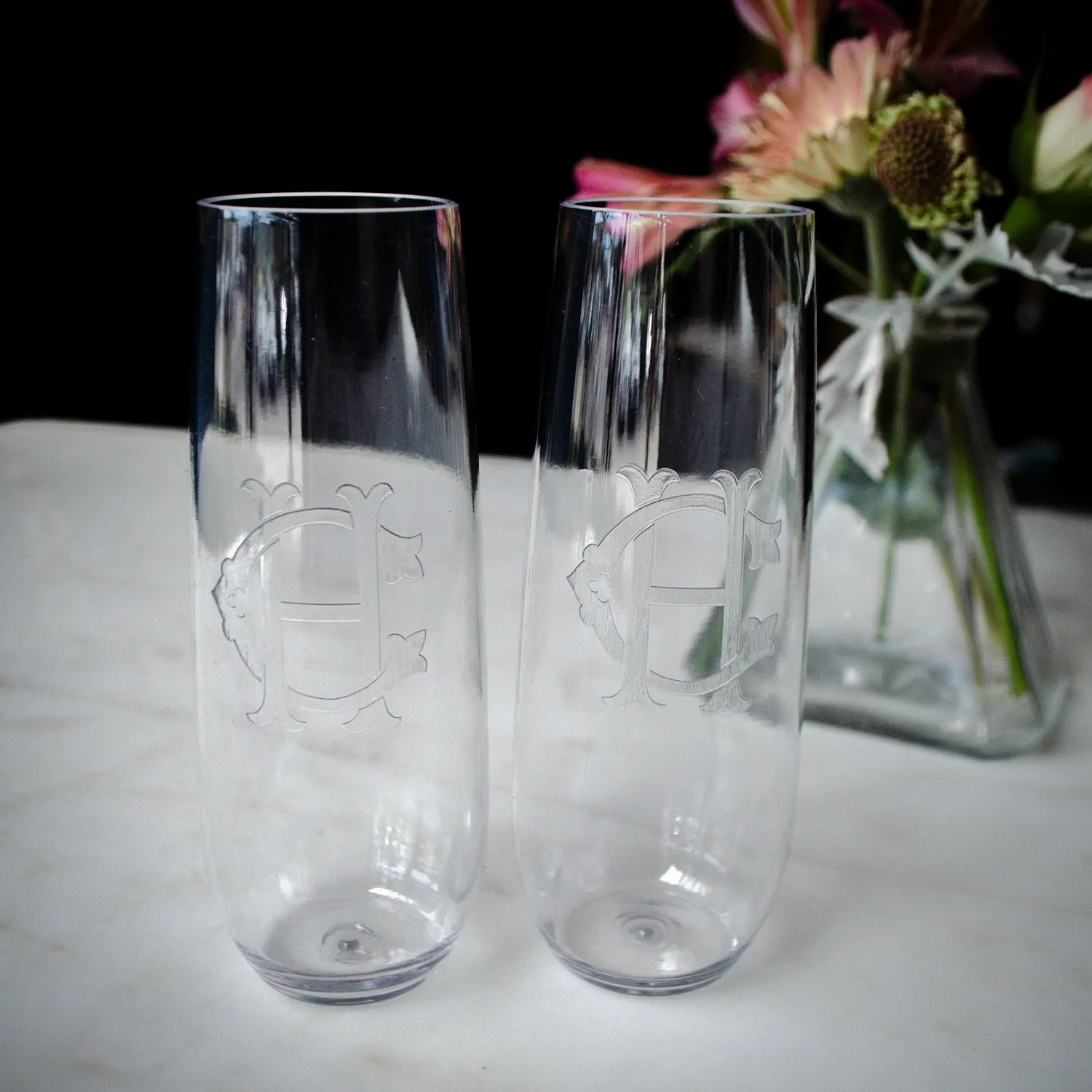 Classic Monogram Stemless Champagne Flutes & Wine Glasses