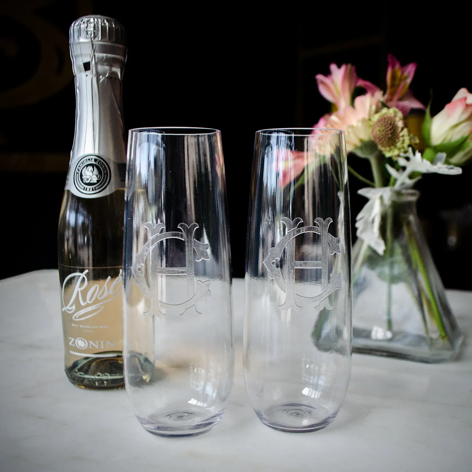 Classic Monogram Stemless Champagne Flutes & Wine Glasses