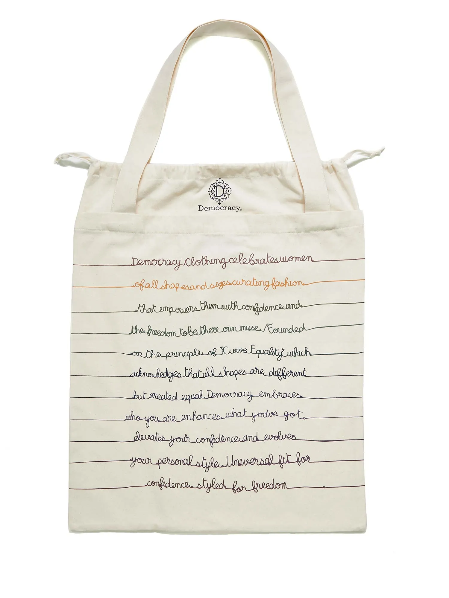 Democracy Script Drawstring Tote Bag