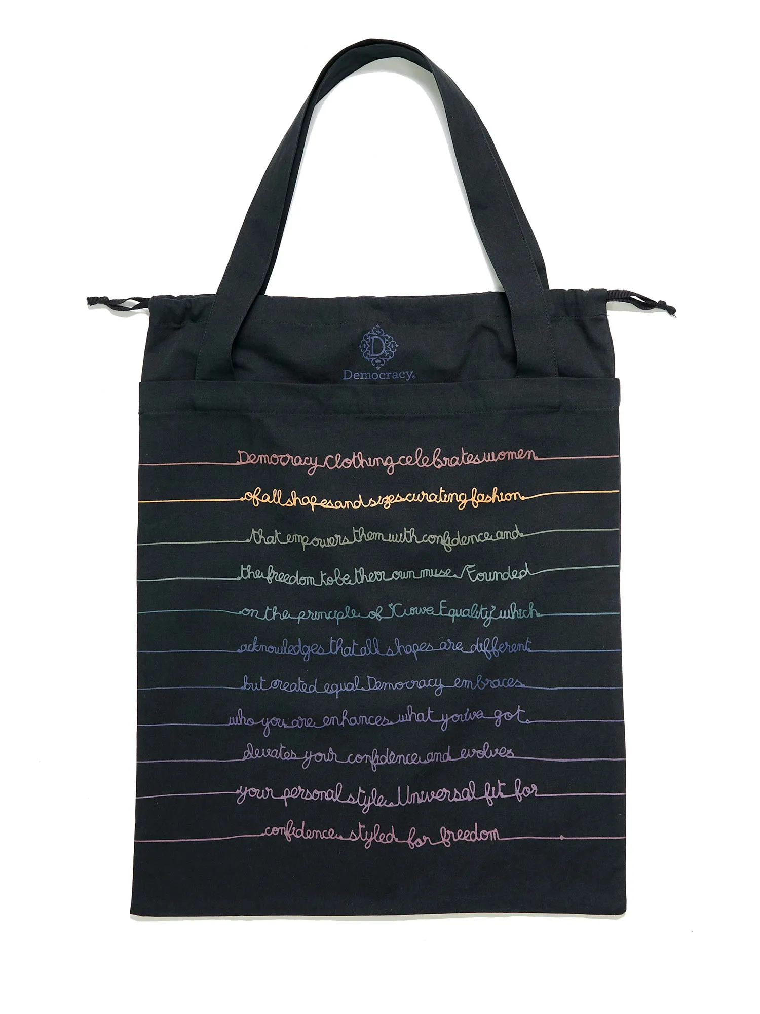 Democracy Script Drawstring Tote Bag