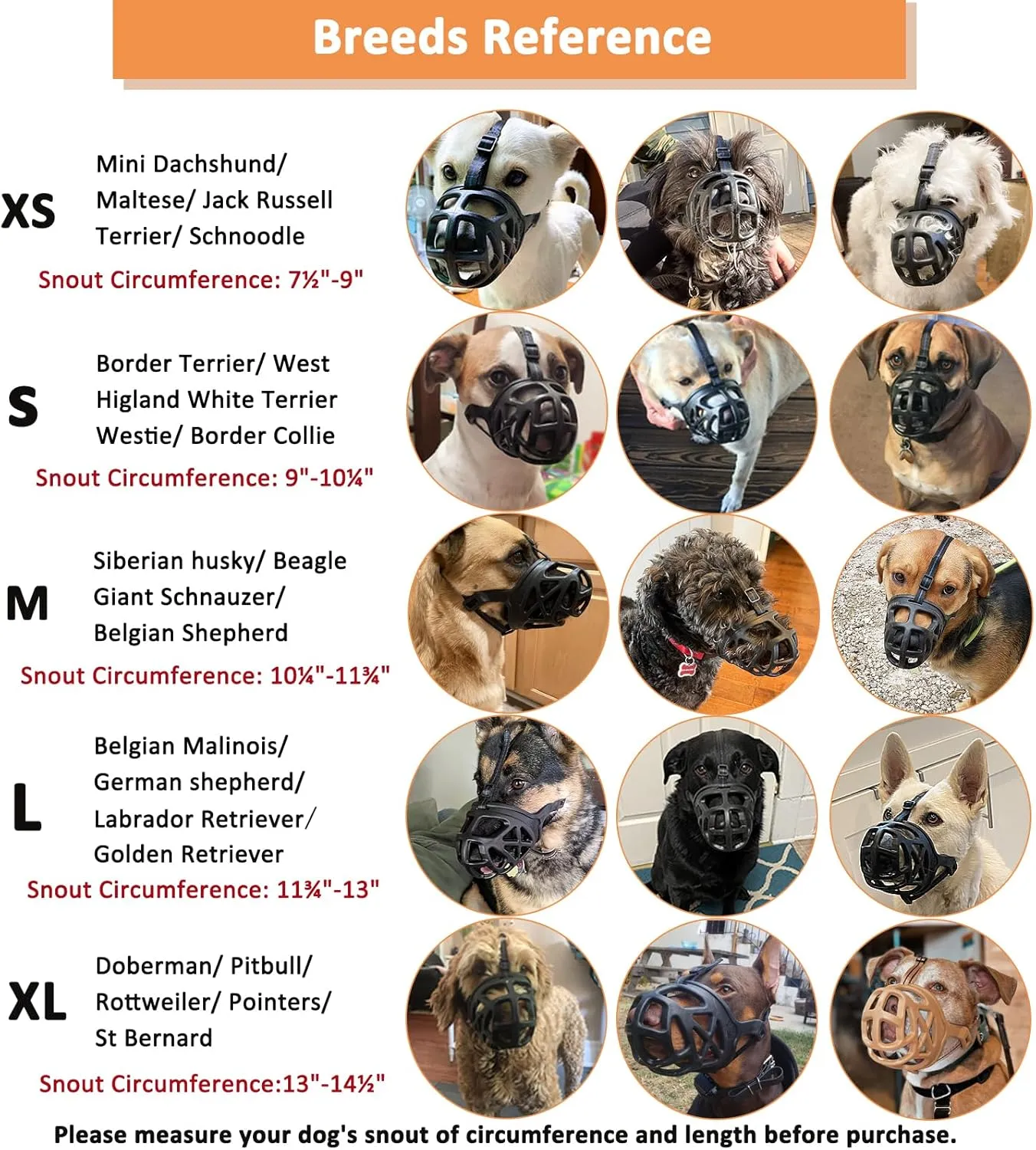 Dog Muzzle, Basket Muzzle for Biting, Chewing and Scavenging, Humane Cage Mouth Cover, Perfect for Grooming and Training Medium, Large Aggressive Reactive Dogs