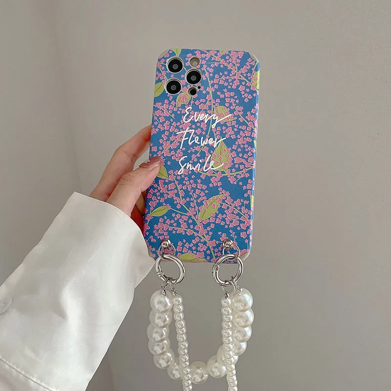 Flower Print Case With Camellia Pearl Bracelet