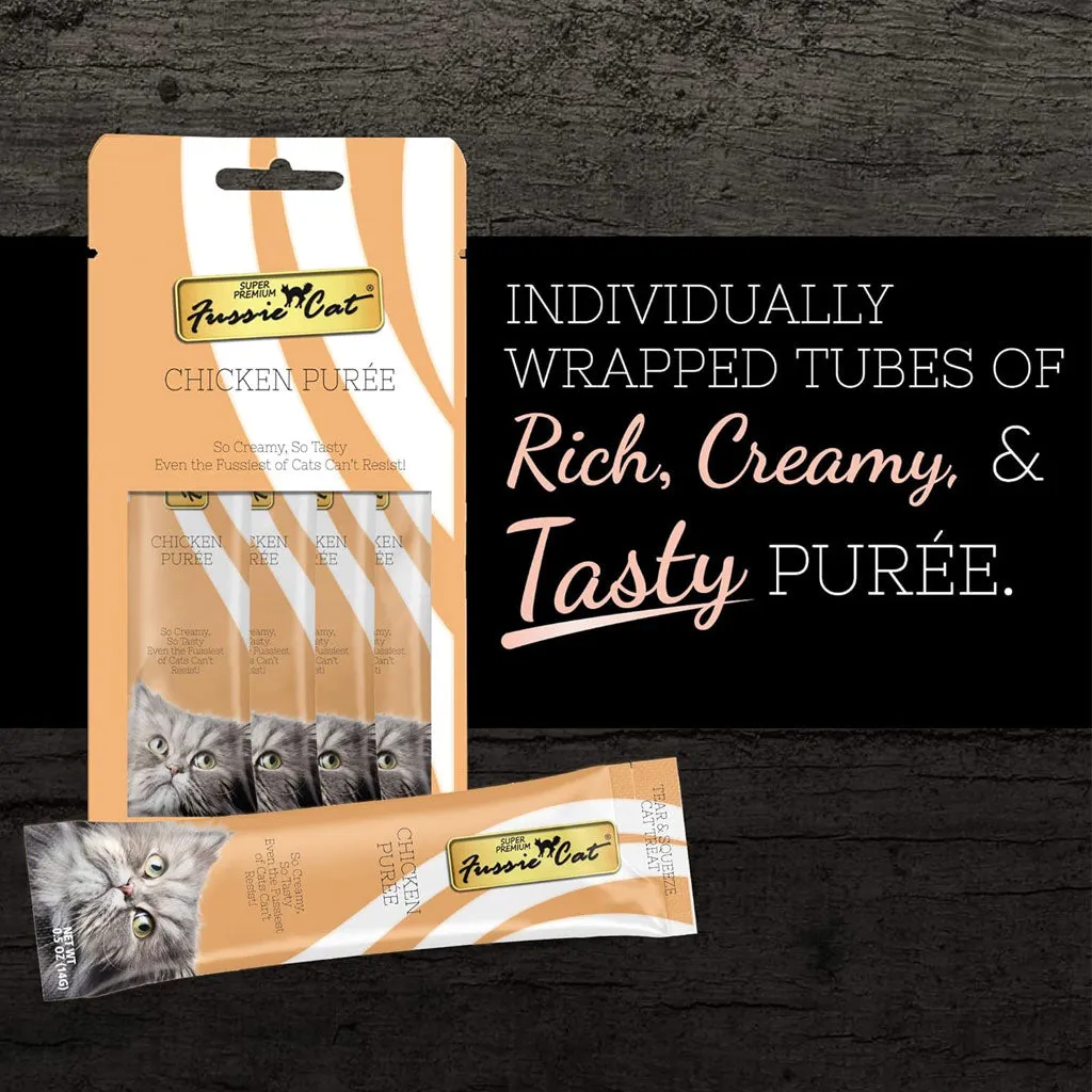 Fussie Cat Chicken Puree Lickable Cat Treats, 0.5-oz x 4-tubes