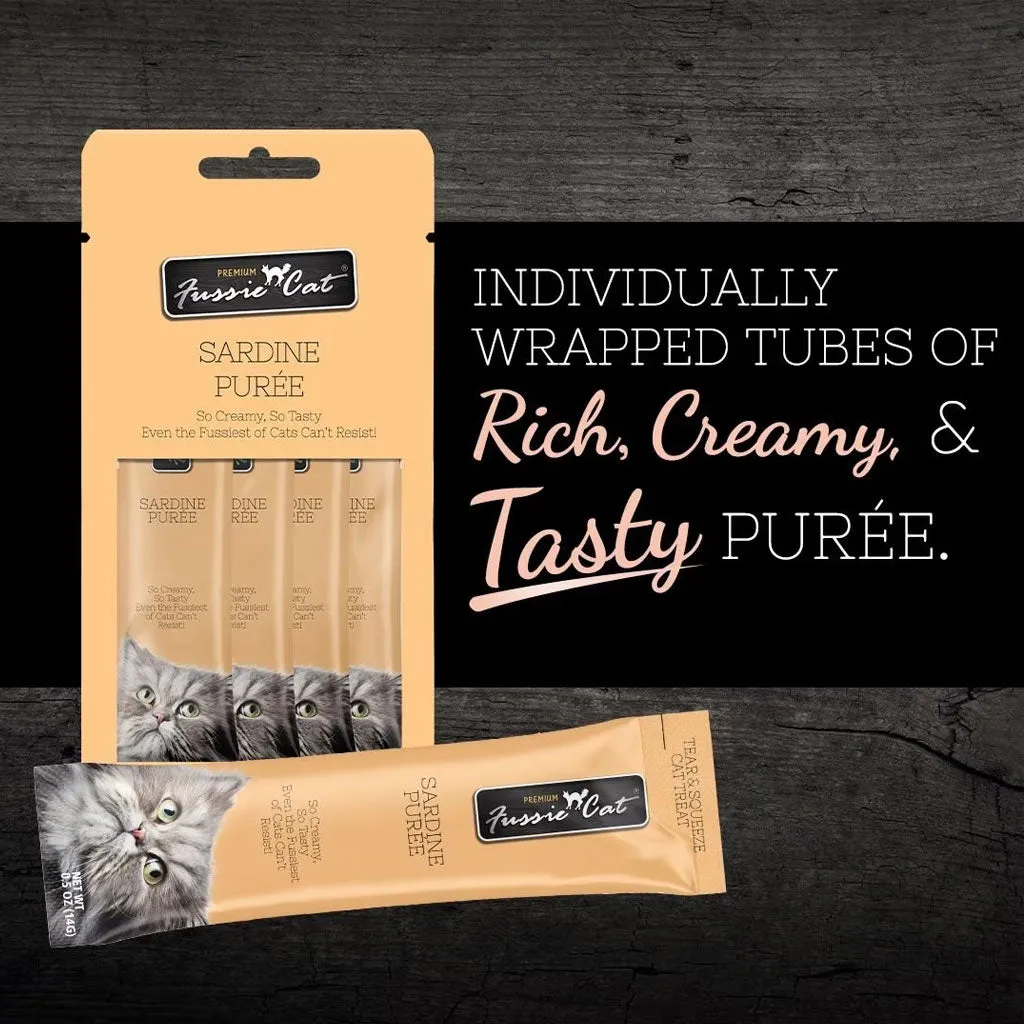 Fussie Cat Sardine Puree Lickable Cat Treats, 0.5-oz x 4-tubes