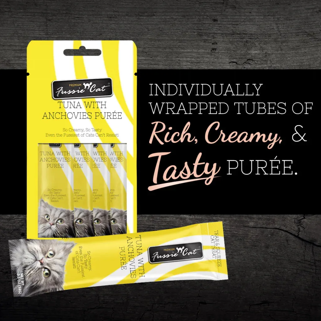 Fussie Cat Tuna with Anchovies Puree Lickable Cat Treats, 0.5-oz x 4-tubes