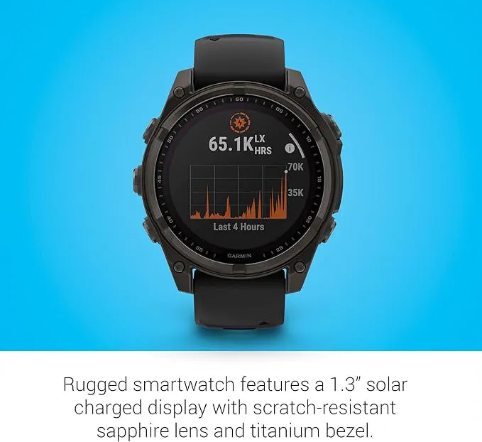 Garmin fēnix 8 Unisex Carbon Gray DLC Titanium with Pebble Gray Band Solar Amoled Sapphire Long-Lasting Battery Life Dive-Rated Built-in LED Flashlight 47 Millimeters Premium Multisport GPS Smartwatch - 010-02906-10