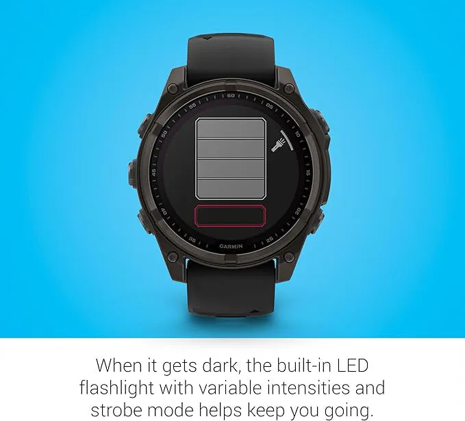 Garmin fēnix 8 Unisex Carbon Gray DLC Titanium with Pebble Gray Band Solar Amoled Sapphire Long-Lasting Battery Life Dive-Rated Built-in LED Flashlight 47 Millimeters Premium Multisport GPS Smartwatch - 010-02906-10