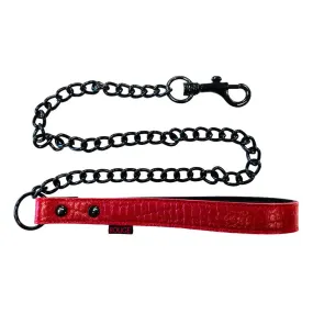 Leather Bondage Collar with Thick Metal Chain and Trigger Hook