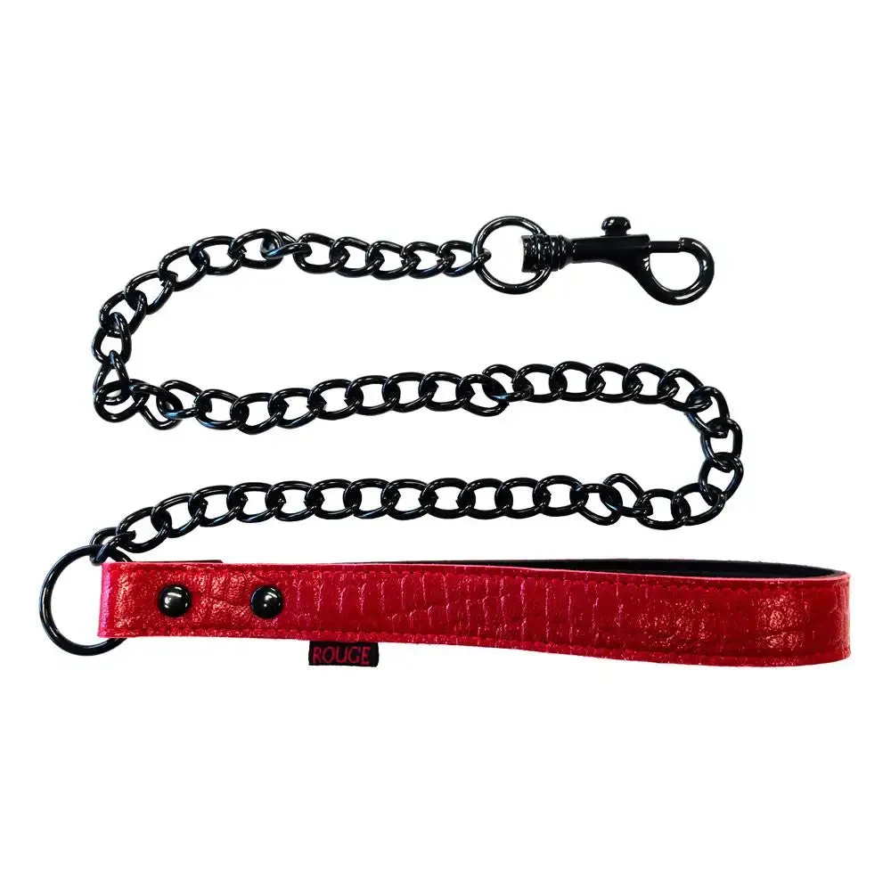 Leather Bondage Collar with Thick Metal Chain and Trigger Hook
