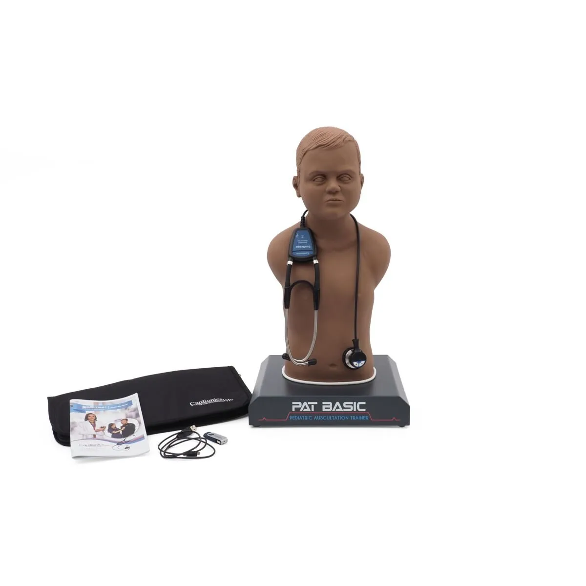 PAT BASIC® - Pediatric Auscultation Trainer with SimScope Wi-Fi Training Stethoscope, Dark