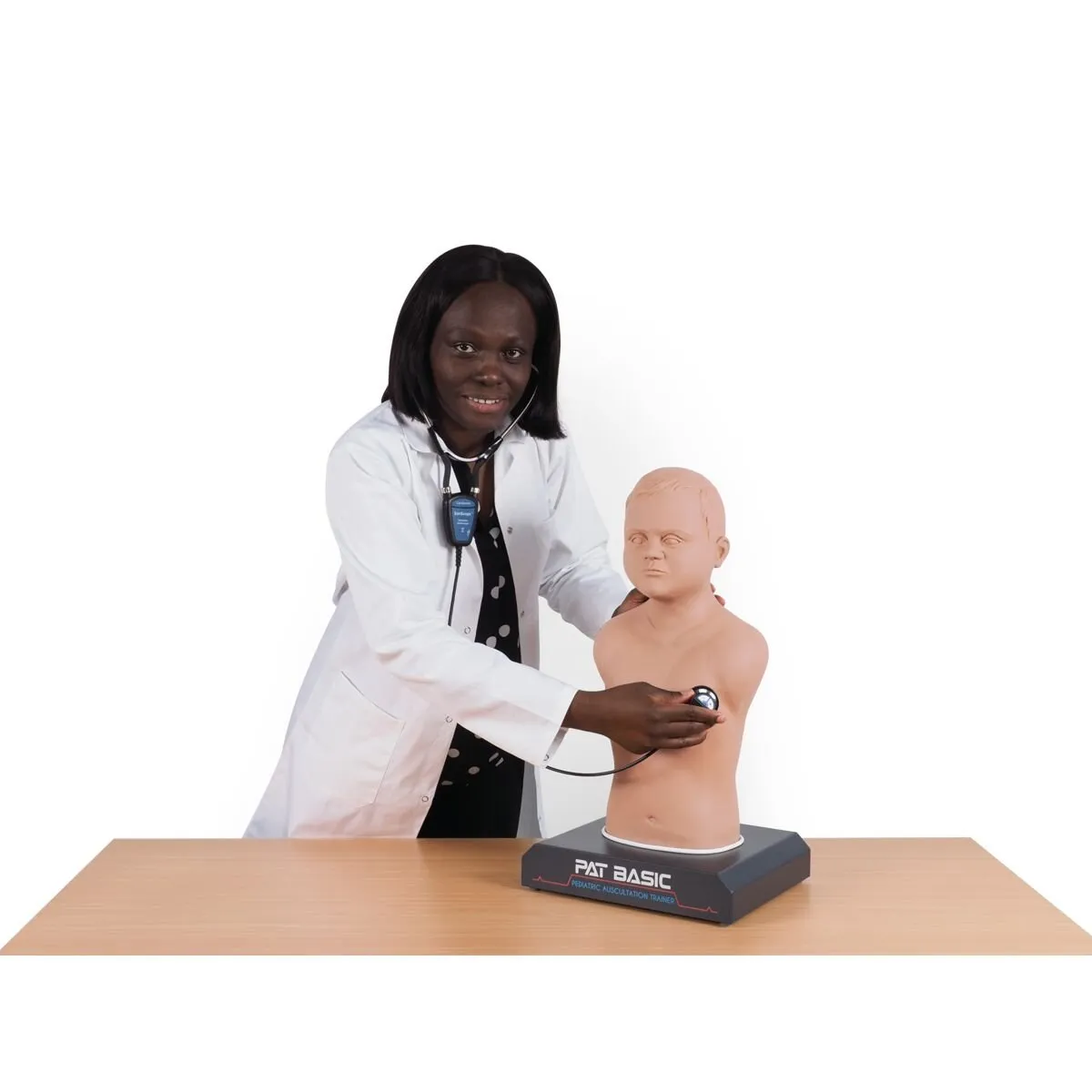 PAT BASIC® - Pediatric Auscultation Trainer with SimScope Wi-Fi Training Stethoscope, Light