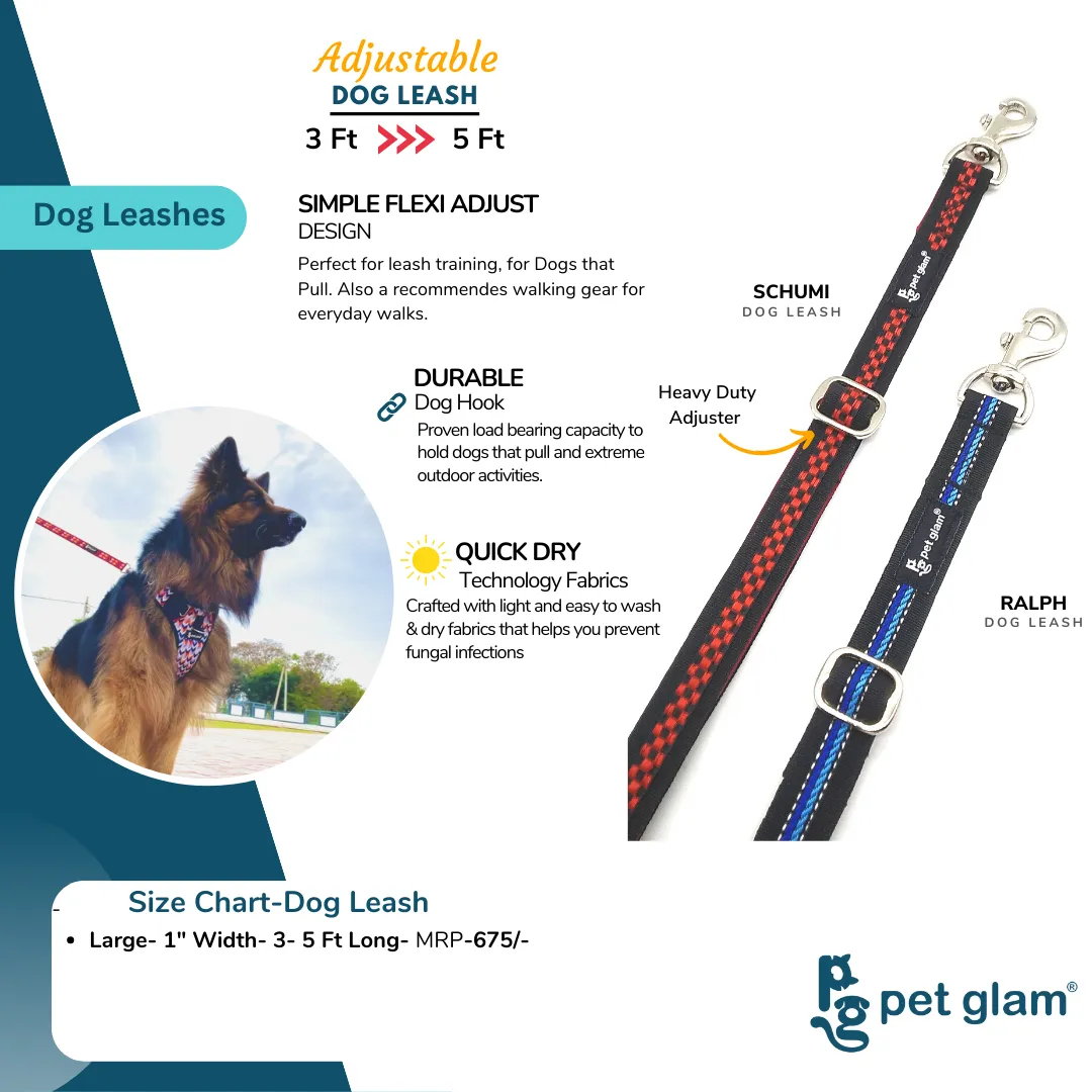 Pet Glam Adjustable Dog Leash for Dog Training and Pet Walks-Ralph- 1"Wide 3-5 Feet Long