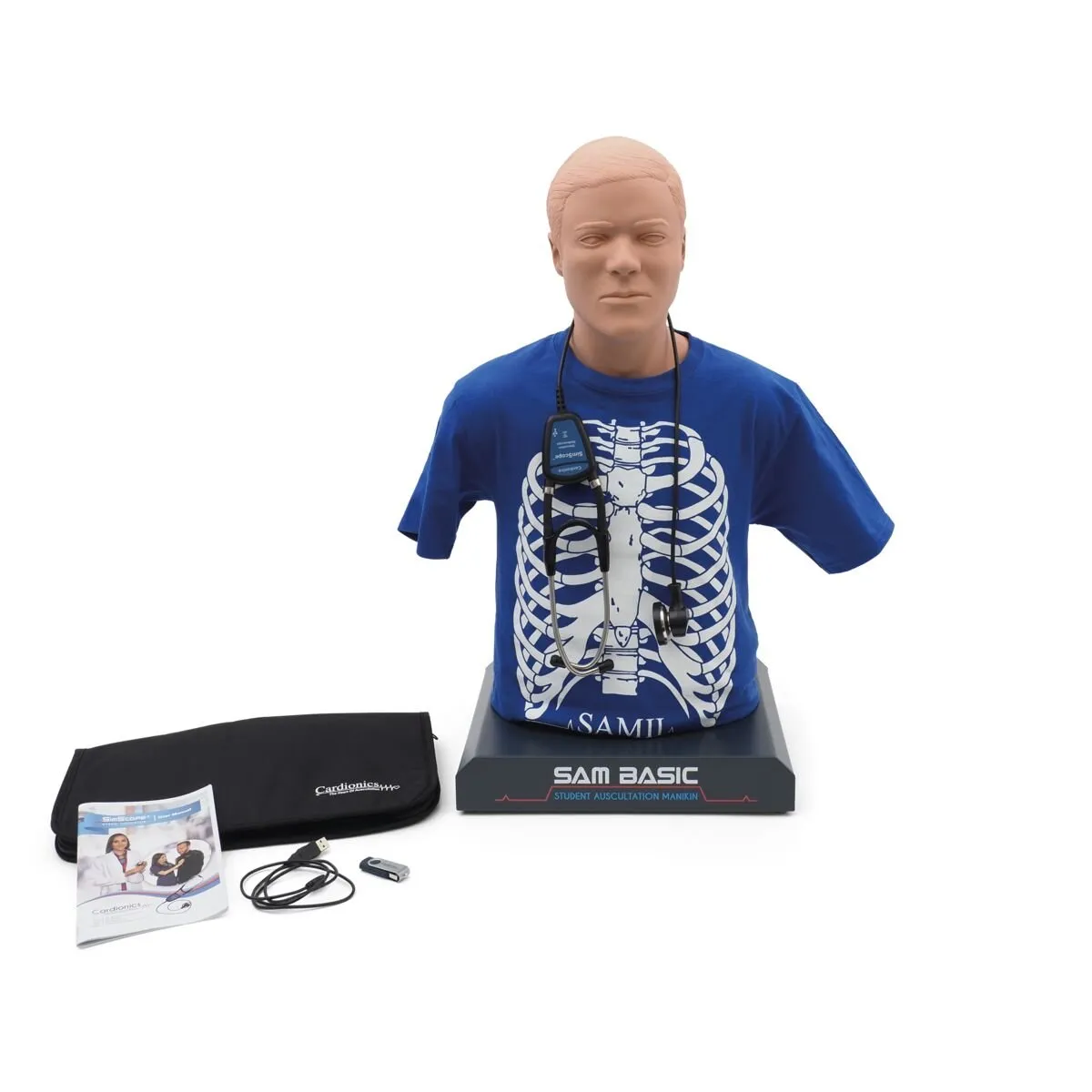 SAM BASIC<sup>®</sup> - Adult Auscultation Trainer with SimScope Wi-Fi Training Stethoscope, Light