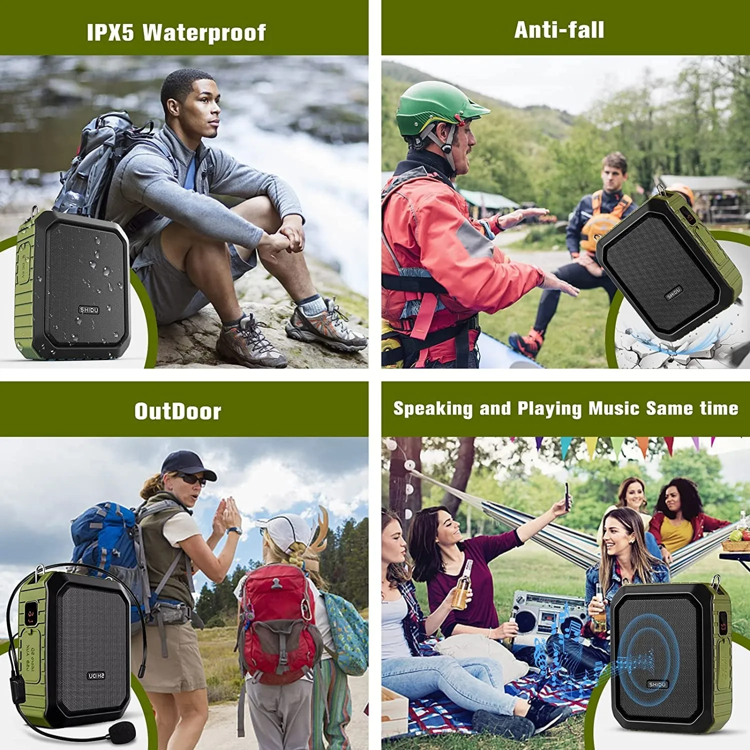 SHIDU Voice Amplifier for Teachers and Coaches18W Portable PA System Wired Mic Headset 4400Mah Rechargeable Battery (Working Time:12H) Bluetooth 5.0 & Waterproof Ipx5 for Teaching, Meeting,Speech