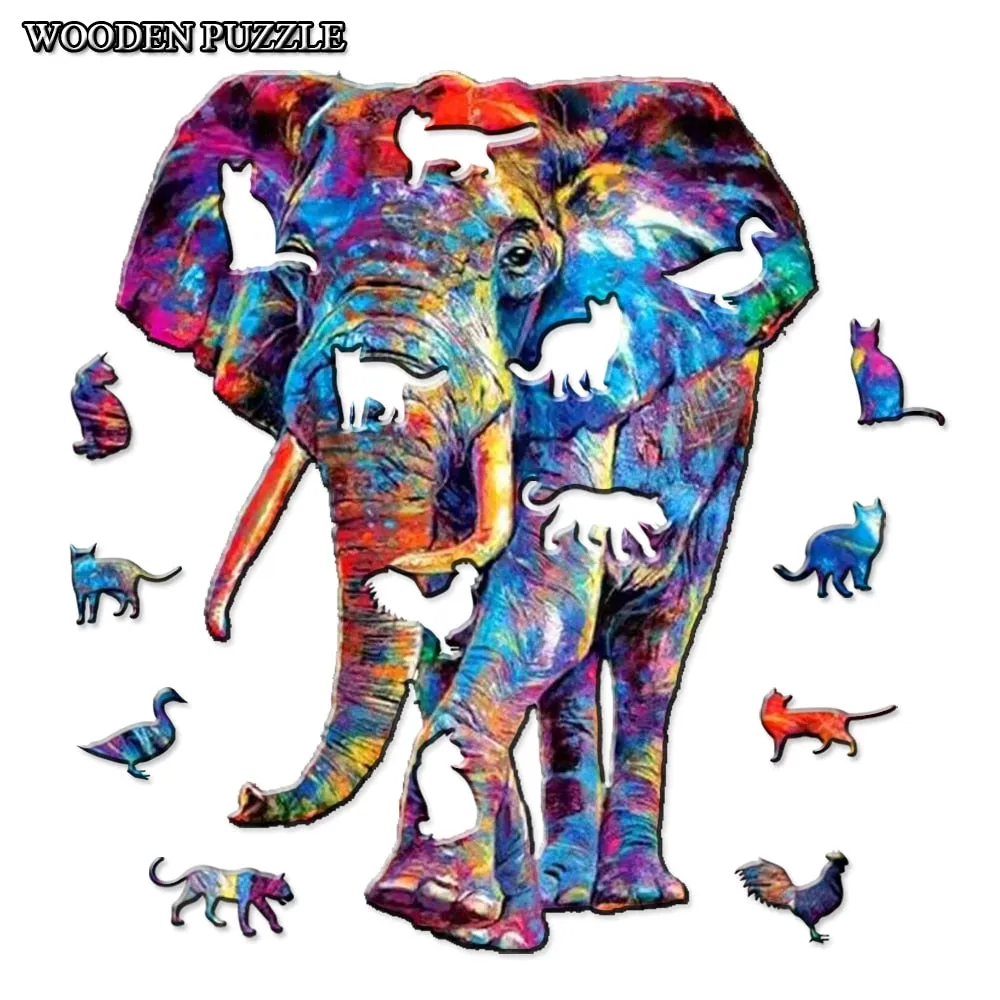Striking Wooden Puzzle of an Elephant - Unusual Shape Wooden Jigsaw Puzzle for Adults & Children