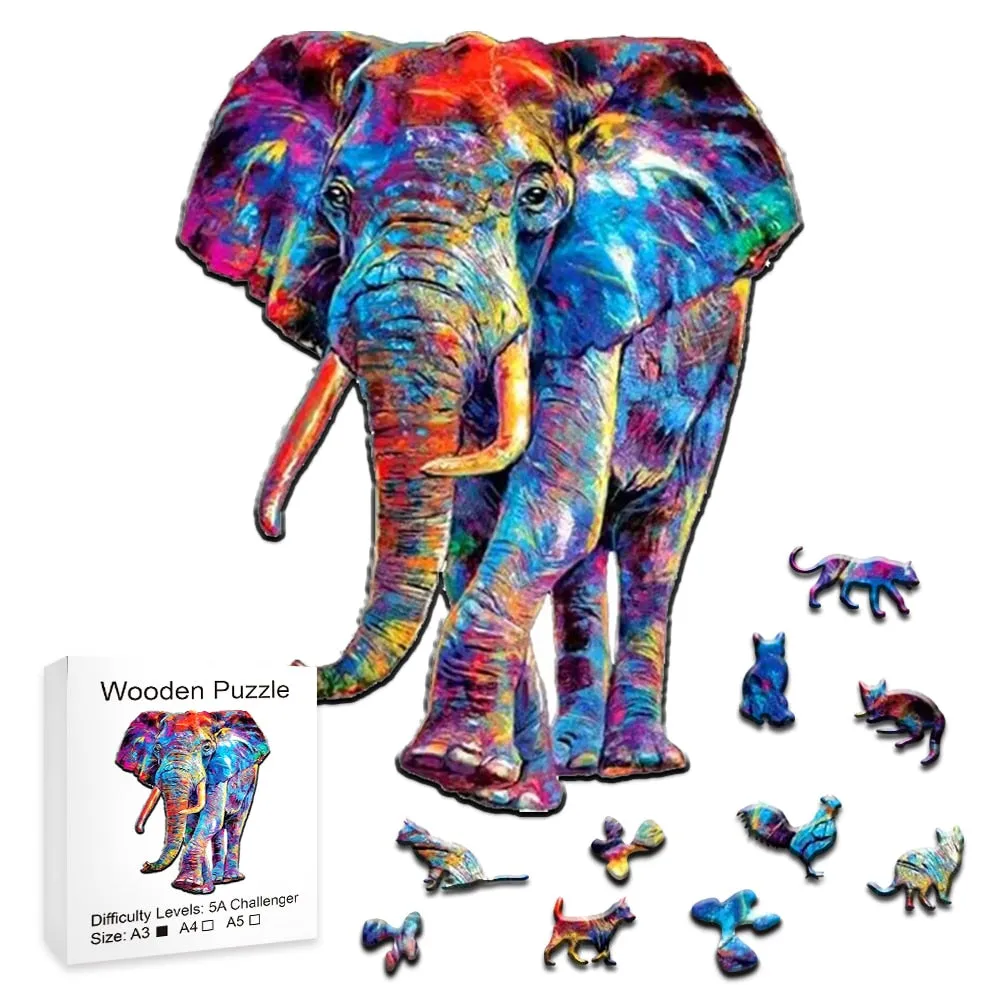 Striking Wooden Puzzle of an Elephant - Unusual Shape Wooden Jigsaw Puzzle for Adults & Children