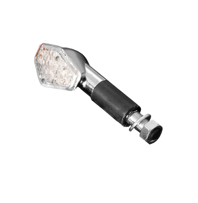 Turn Signal Set Hexagon LED, Long Stem - Chrome - Highway Hawk H68-9273