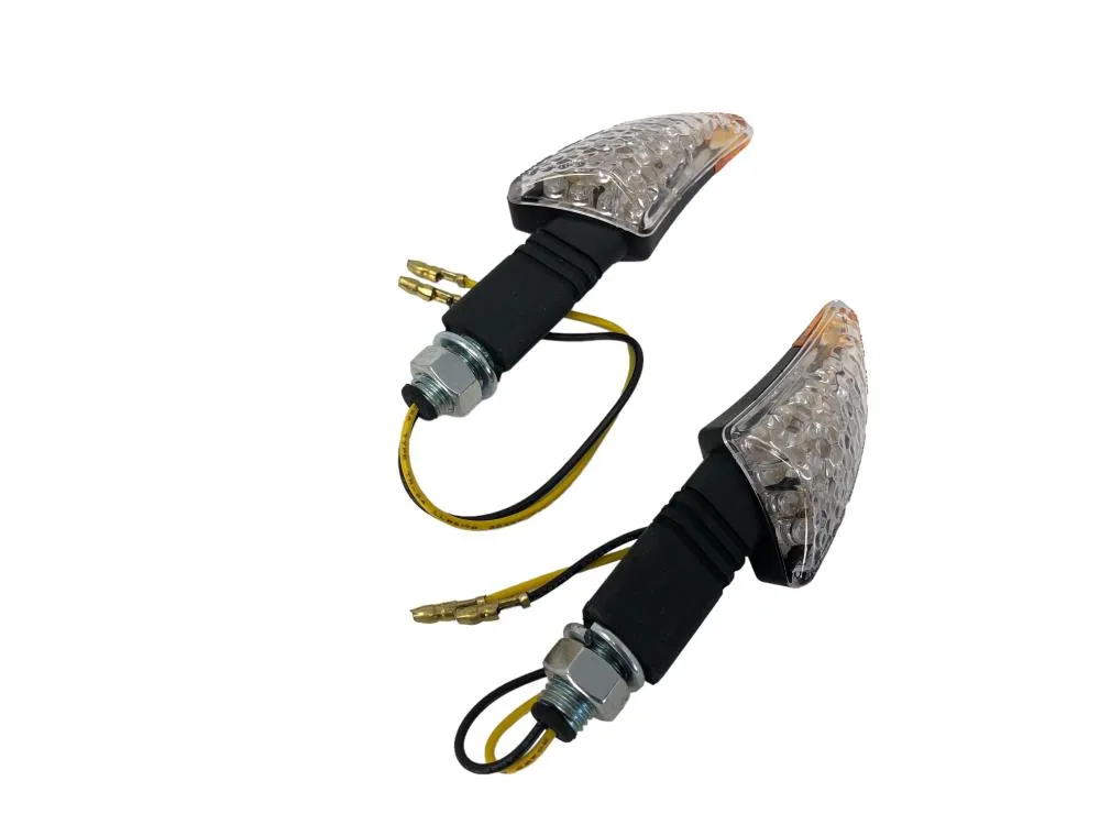 Turn Signal Set Shark Fin LED, Long Stem - Black - Highway Hawk H68-9293