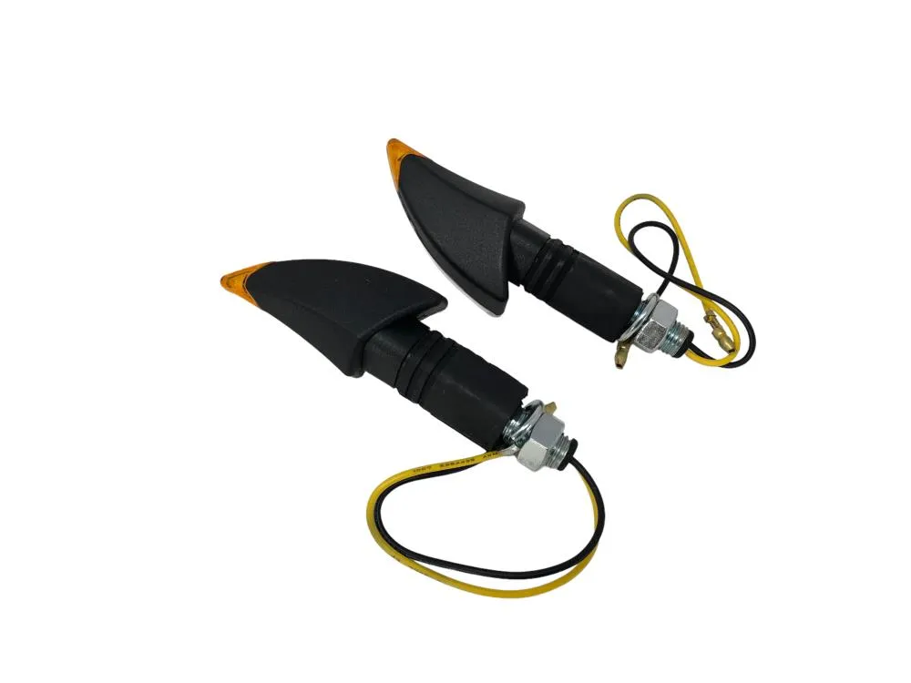 Turn Signal Set Shark Fin LED, Long Stem - Black - Highway Hawk H68-9293
