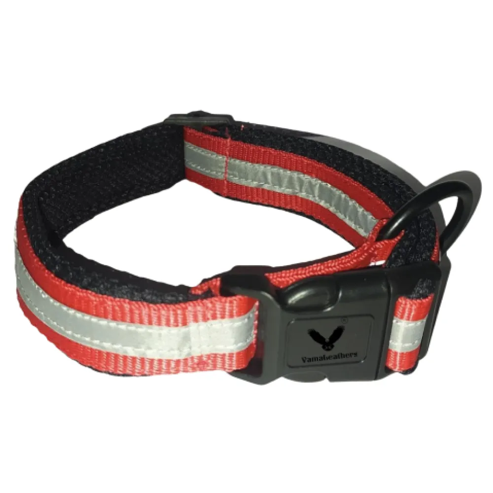 Vama Leathers Night Visible Reflective All Weather Everyday Collar for Dogs (Scarlet Red)
