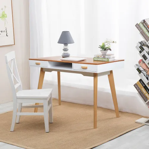 Wooden Vanity table Makeup Dressing Desk Writing Desk Computer Table with Solid Wood Top Panel
